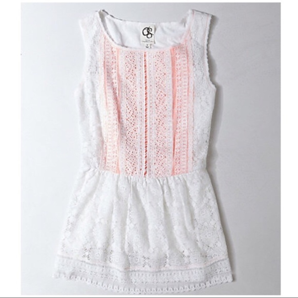 One September Coraline White Lace Peplum Top Small